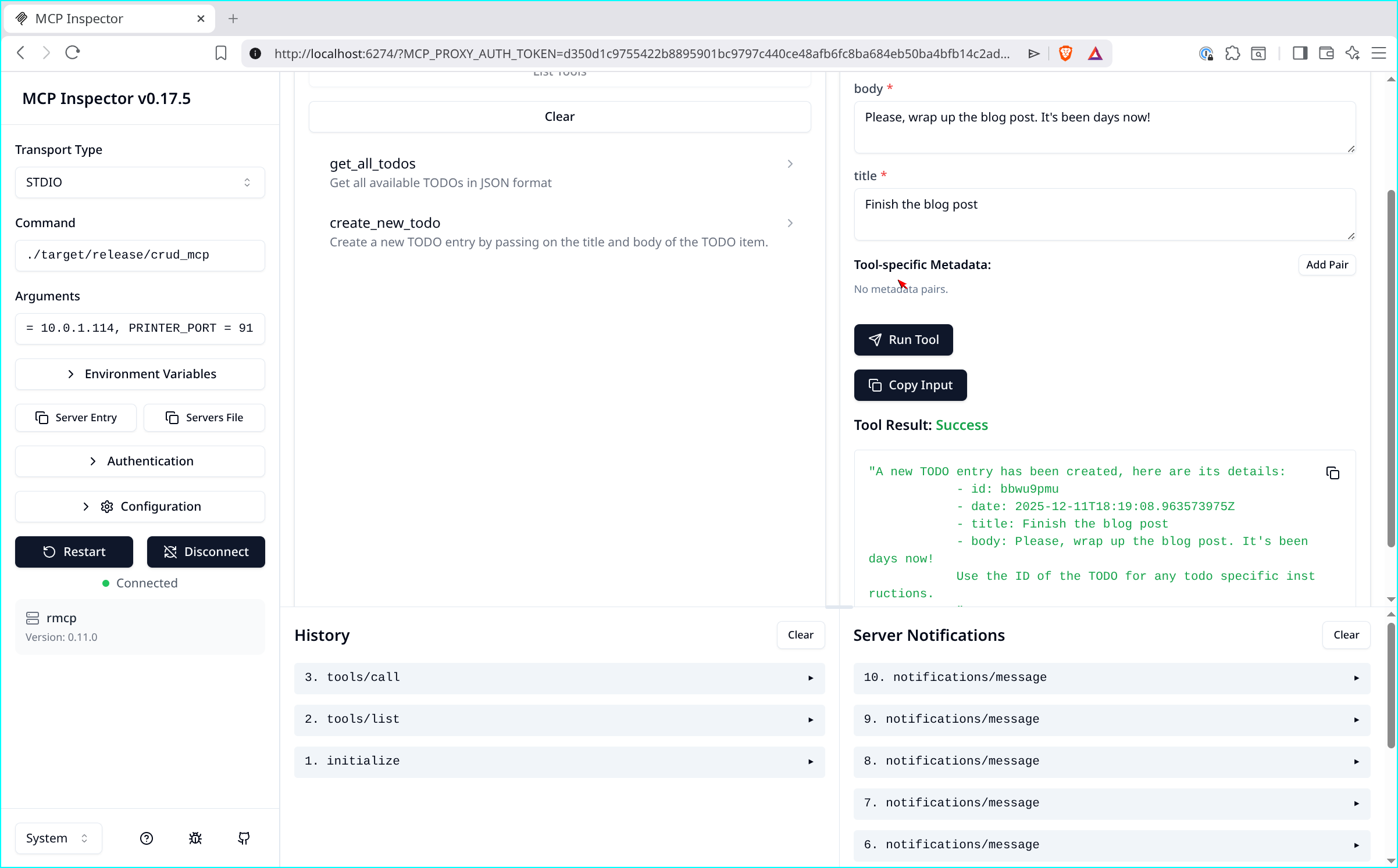 Creating new TODOs with the MCP
